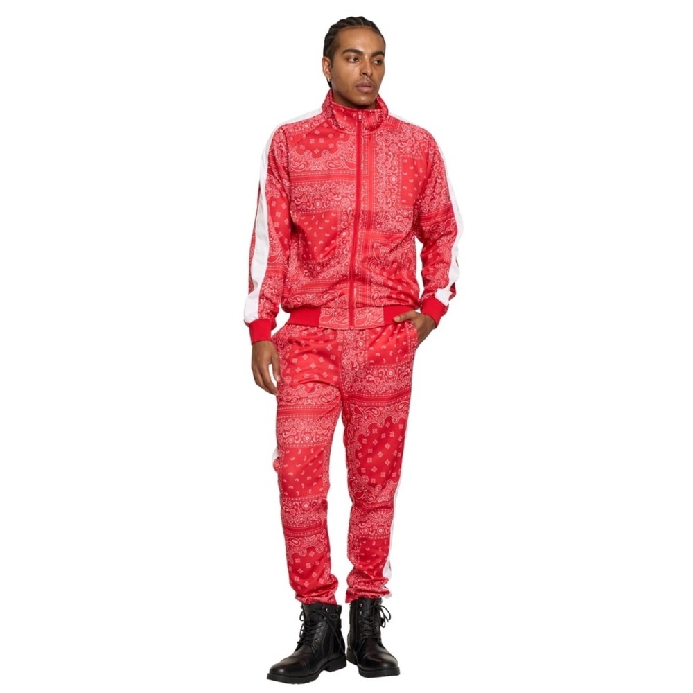 Victorious Red XL Bandana-Print Track Set Jacket & Pants- Men